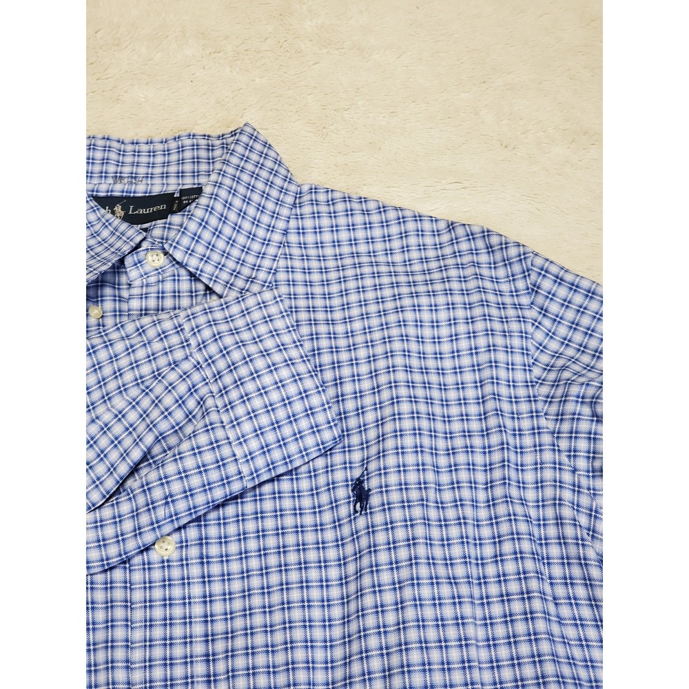 Ralph‎ Lauren Blue Label Blue White Plaid Dress Shirt Large 16.5 Office Classic